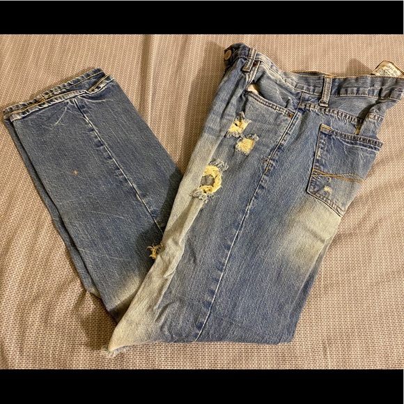 RIPPED SLIM STRAIGHT BLUE JEAN FOR MEN 30 X 32 - Picture 2 of 5